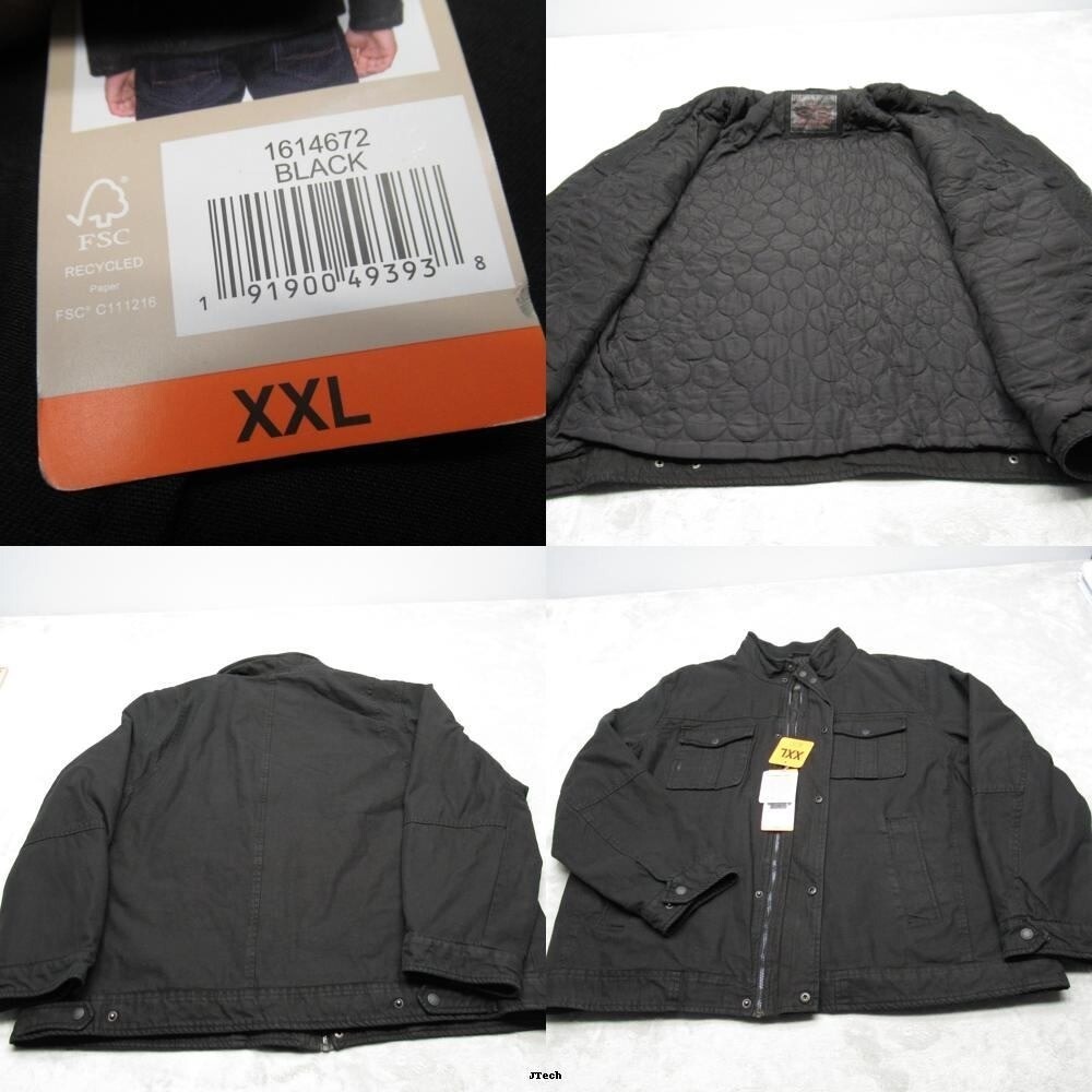 Levis Jacket Men XXL Black Twill Cotton Quilt Lined Insulated Full Zip NEW